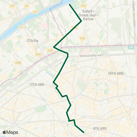 Île-de-France Mobilités Opéra <> Saint-Ouen - les Docks map