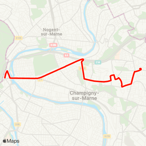 Île-de-France Mobilités Villiers-s/-Marne - le Plessis-Trévise RER <> Joinville-le-Pont RER map