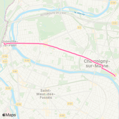 Île-de-France Mobilités Joinville-le-Pont RER <> Jeanne Vacher map