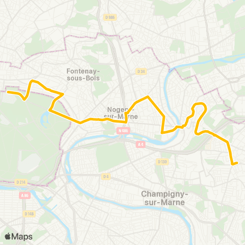 Île-de-France Mobilités Villiers-s/-Marne - le Plessis-Trévise RER <> Château de Vincennes map