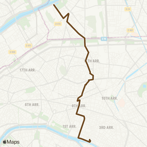 Île-de-France Mobilités Saint-Ouen - les Docks <> Châtelet map