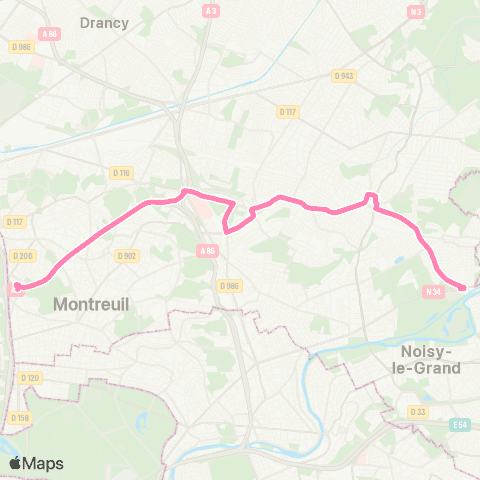 Île-de-France Mobilités Gallieni <> Pointe de Gournay map