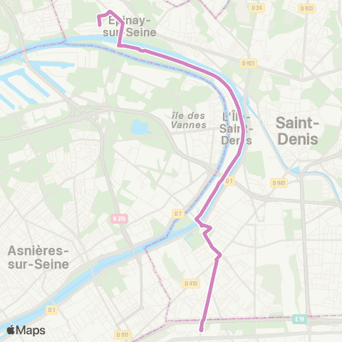 Île-de-France Mobilités Pte de St-Ouen - Hôp. Bichat <> Gare d'Épinay-s/-Seine map