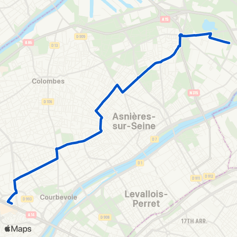 Île-de-France Mobilités La Défense-Métro-RER-Tramway <> Gennevilliers RER map