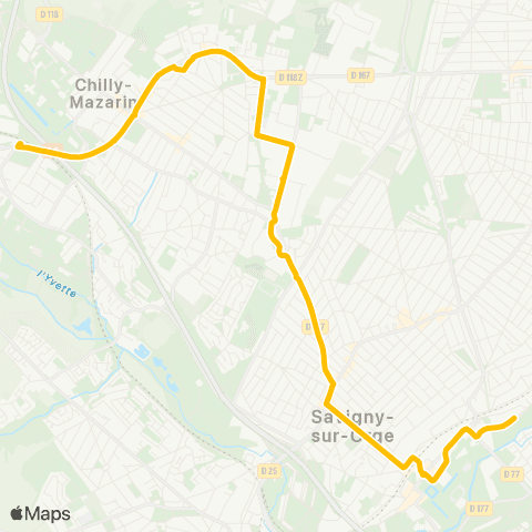 Île-de-France Mobilités Prés St-Martin <> Gare de Chilly-Mazarin map