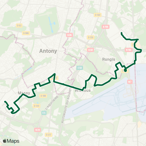 Île-de-France Mobilités Marché Intl de Rungis <> Massy - Palaiseau RER map
