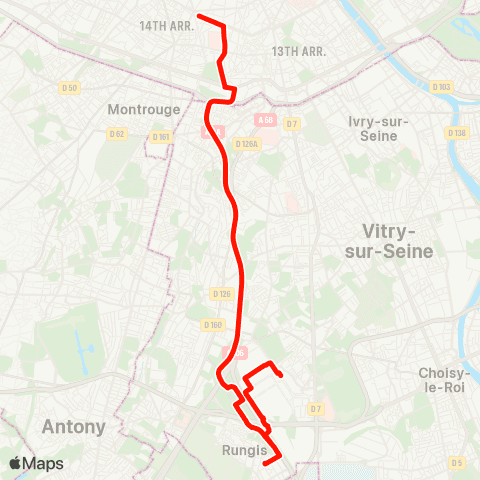 Île-de-France Mobilités Marché Intl de Rungis <> Denfert-Rochereau - Métro-RER map