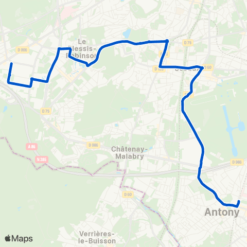 Île-de-France Mobilités Pavé Blanc <> Antony RER map