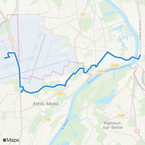 Île-de-France Mobilités Gare de Villeneuve-St-Georges <> Aéroport Orly 1-2-3 - C1 map