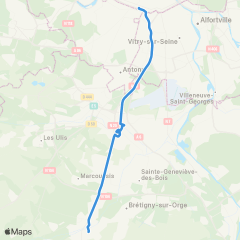 Île-de-France Mobilités Porte d'Orléans <> Porte d'Étampes map