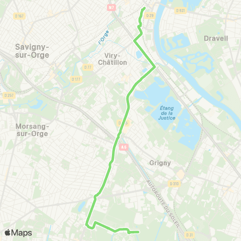 Île-de-France Mobilités Maison d'Arrêt des Femmes <> Gare de Juvisy map