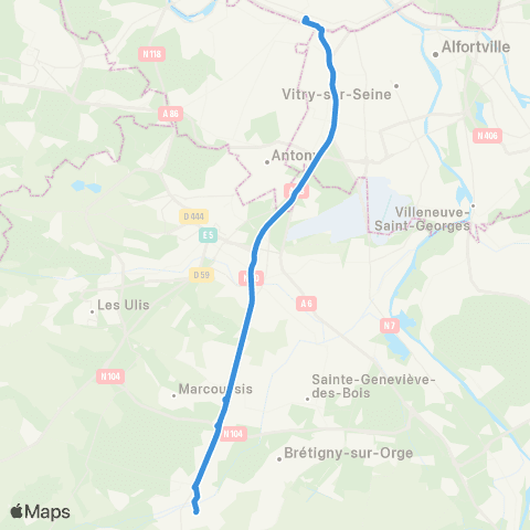 Île-de-France Mobilités Porte d'Étampes <> Porte d'Orléans map