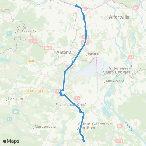 Île-de-France Mobilités Porte d'Orléans <> ZI Croix Blanche map