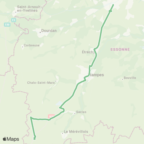 Île-de-France Mobilités Porte d'Étampes <> Gare d'Étampes map
