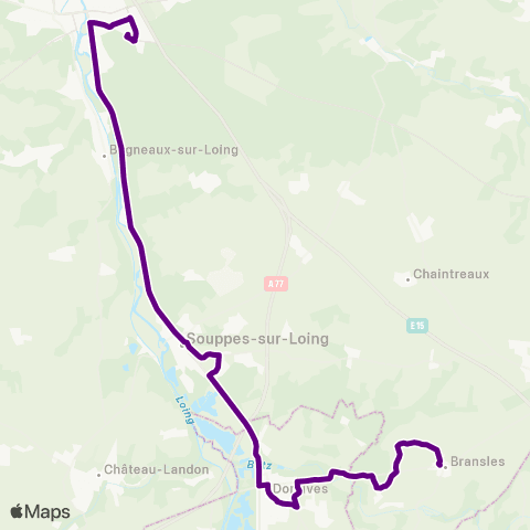 Île-de-France Mobilités Gare de Souppes-s/-Loing Parvis <> Aristide Briand map