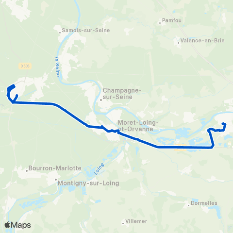 Île-de-France Mobilités Cour des Adieux <> Gare de Montereau Quai 2 map