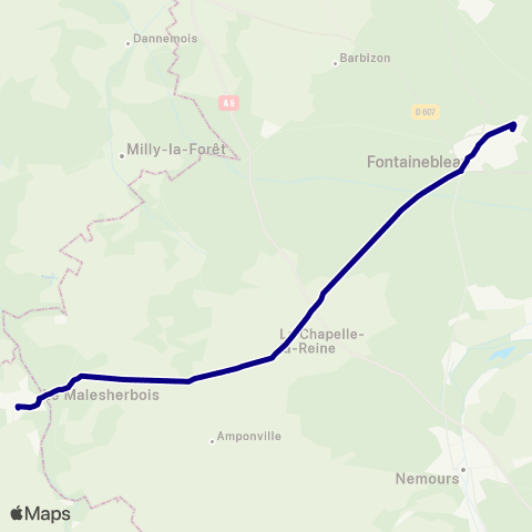 Île-de-France Mobilités Gare de Fontainebleau, Avon (Quai 7) <> Gare de Malesherbes map