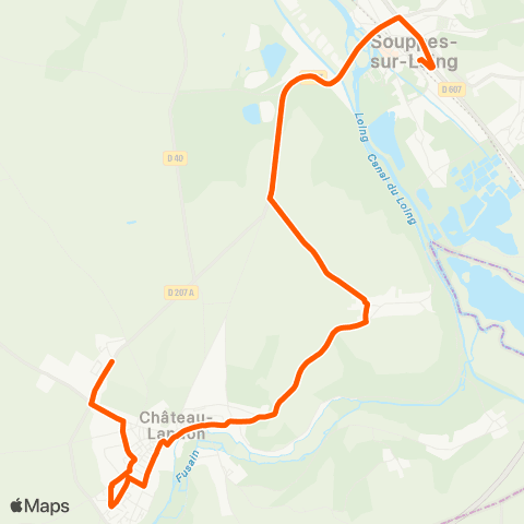 Île-de-France Mobilités Bruzelles <> Gare de Souppes-s/-Loing Parvis map