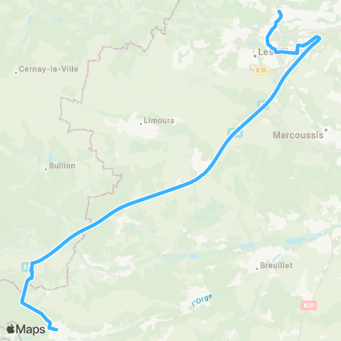 Île-de-France Mobilités Gare de Dourdan <> Gare du Guichet map