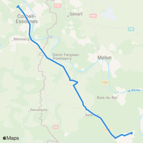 Île-de-France Mobilités Gare de Fontainebleau–Avon (Quai 8) <> Gare du Bras de Fer map