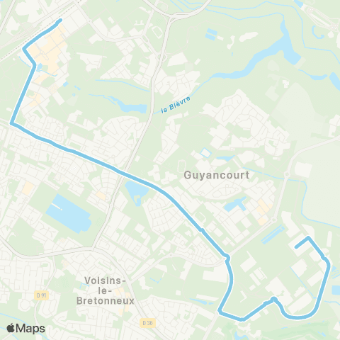 Île-de-France Mobilités St-Quentin - Gare rout. des Prés <> 60 Arpents - Technocentre map