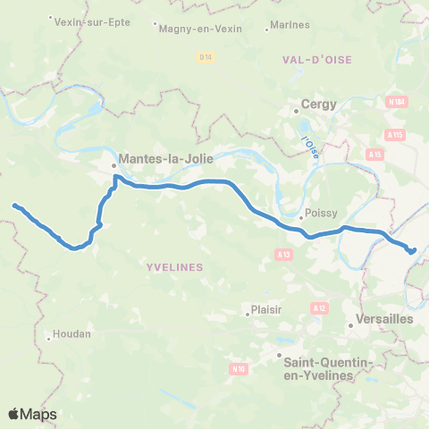Île-de-France Mobilités La Défense - Terminal Jules Verne <> Gare de Bréval map