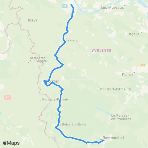 Île-de-France Mobilités Gare de Rambouillet - Prairie <> Gare rout. de Mantes-la-Ville - Quai 26 map