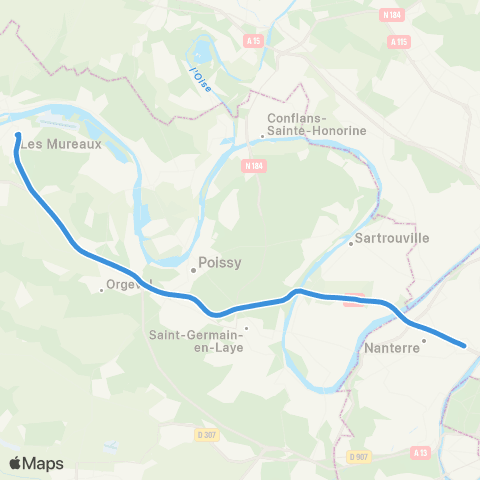 Île-de-France Mobilités La Défense - Terminal Jules Verne <> Gare des Mureaux (D2) map