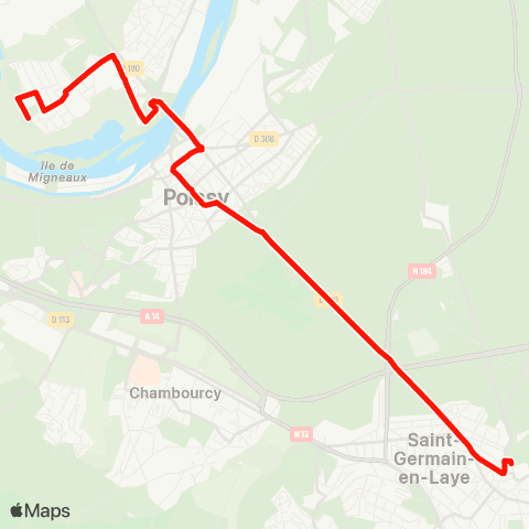 Île-de-France Mobilités Gare de St-Germain-en-Laye <> Maison des Insectes - Parc du Peuple de l'Herbe map