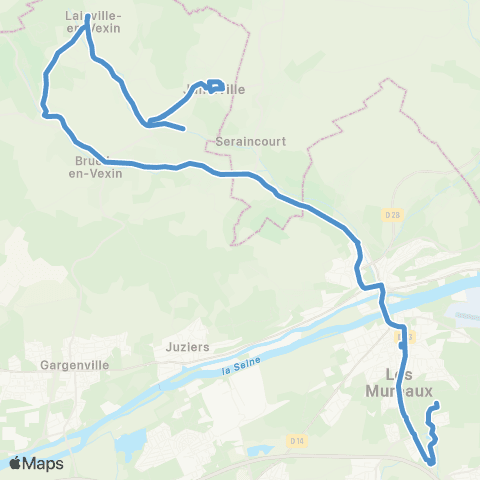 Île-de-France Mobilités Mairie <> Gare des Mureaux (C1) map