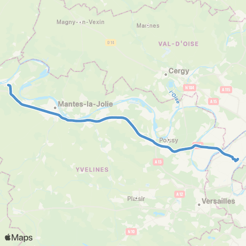 Île-de-France Mobilités La Défense - Terminal Jules Verne <> La Vallée Française map