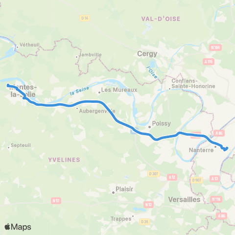 Île-de-France Mobilités La Défense - Terminal Jules Verne <> Hôp. François Quesnay map