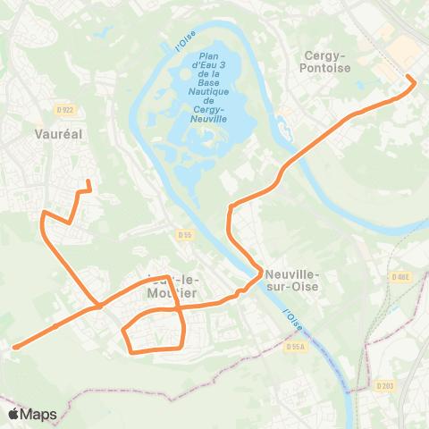 Île-de-France Mobilités Les Toupets <> Gare de Cergy Préf. - Quai l map