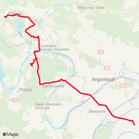 Île-de-France Mobilités Gare St-Lazare <> Gare de Cergy-le-Haut map