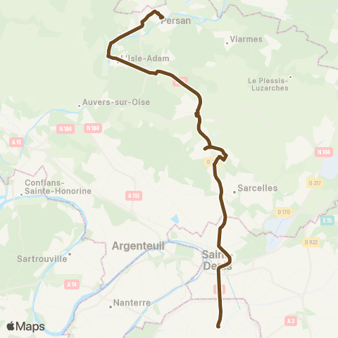Île-de-France Mobilités Gare de l'E. <> Gare de Persan - Beaumont map