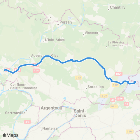 Île-de-France Mobilités Gare de Roissypôle - Aéroport CDG 1 (F2) <> Gare de Cergy Préf. - Quai B map