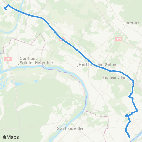 Île-de-France Mobilités Pte St-Germain <> Gare de Cergy Préf. - Quai B map