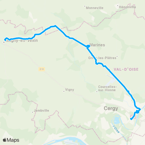 Île-de-France Mobilités Gare de Cergy Préf. - Quai I <> Gare rout. map