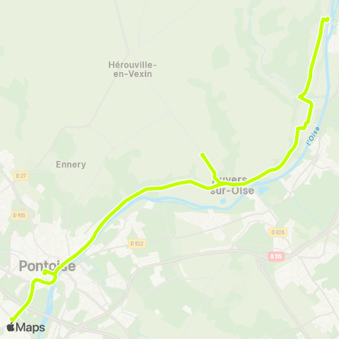 Île-de-France Mobilités Gare de Cergy Préf. - Quai J <> Mairie - Gare / l'Isle-Adam - Parmain map