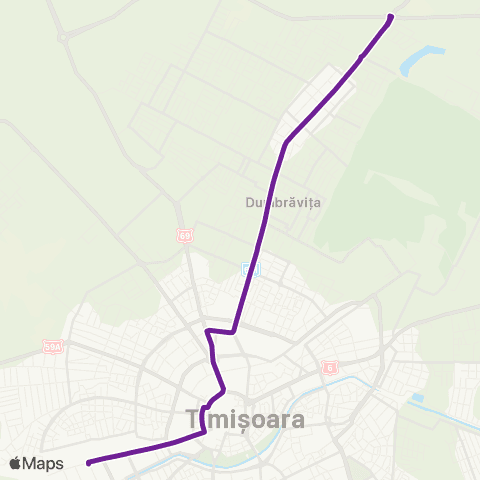 Transport Public Timișoara Gheorghe Barițiu - Dumbrăvița (Girație centură) map