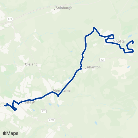 Stuart's Coaches Kelvin Drive - Wishaw General Hospital map