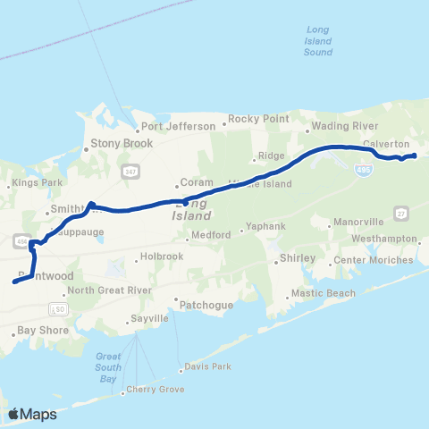 Suffolk County Transit Brentwood RR to Riverhead RR map