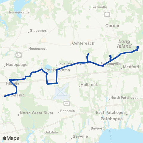 Suffolk County Transit Central Islip RR to Gordon Heights map