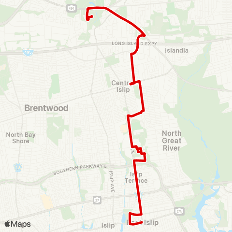 Suffolk County Transit East Islip to Hauppauge map