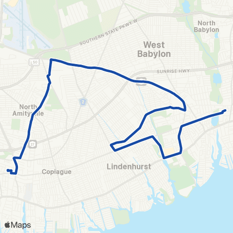 Suffolk County Transit Amityville RR to Babylon RR map