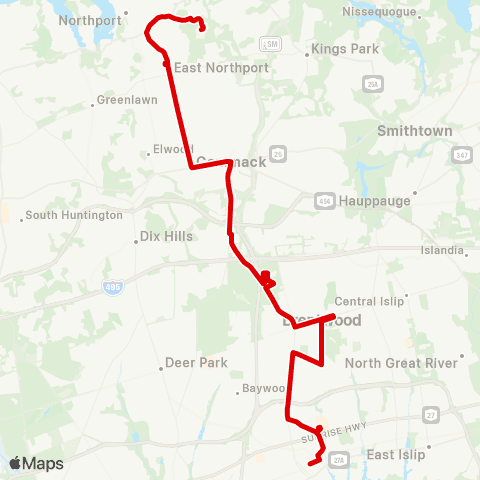 Suffolk County Transit Bay Shore to Northport VA Medical Center map