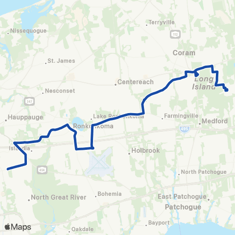 Suffolk County Transit Central Islip RR to Gordon Heights map