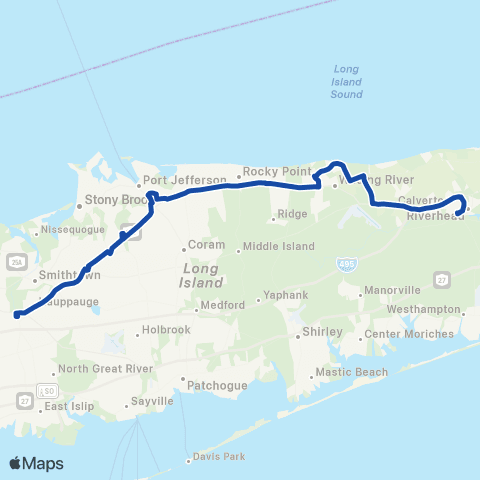 Suffolk County Transit Hauppauge to Riverhead RR map