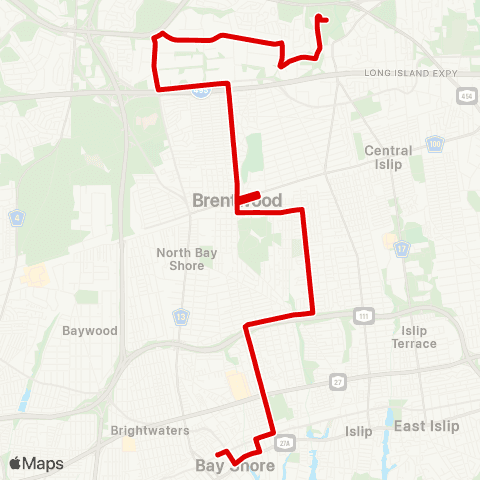 Suffolk County Transit Bay Shore to Hauppauge map