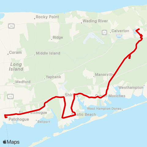 Suffolk County Transit Patchogue RR to Riverhead RR map